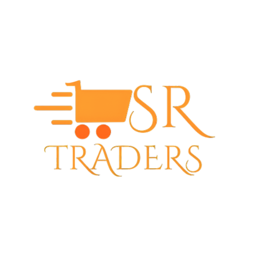 Logo of SR Traders with an orange shopping cart icon on a white background